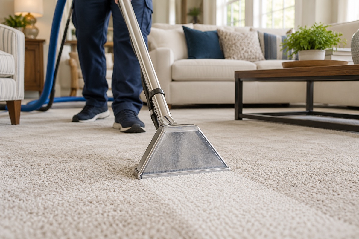 Decorative carpet cleaning scene