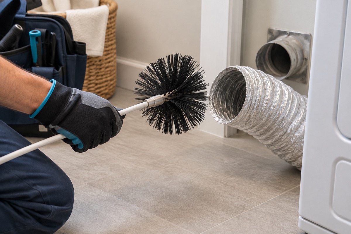 Decorative dryer vent cleaning scene