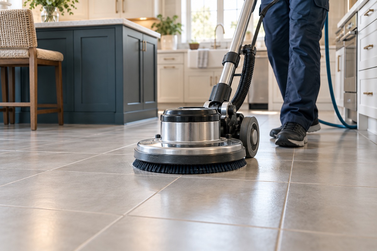 Decorative tile and grout cleaning scene