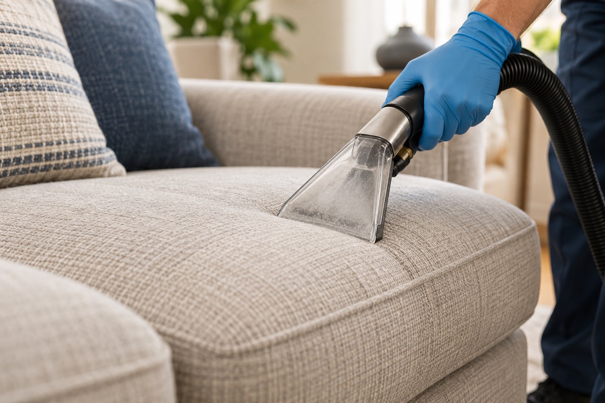 Decorative upholstery cleaning scene